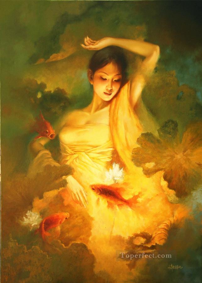 holy fish Chinese girl Oil Paintings